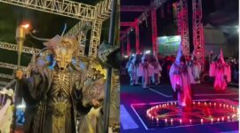Viral karnaval di Pekalongan, Jawa Tengah yang diduga menggunakan simbol dan ritual satanik. (Threads/al.imansyaf)